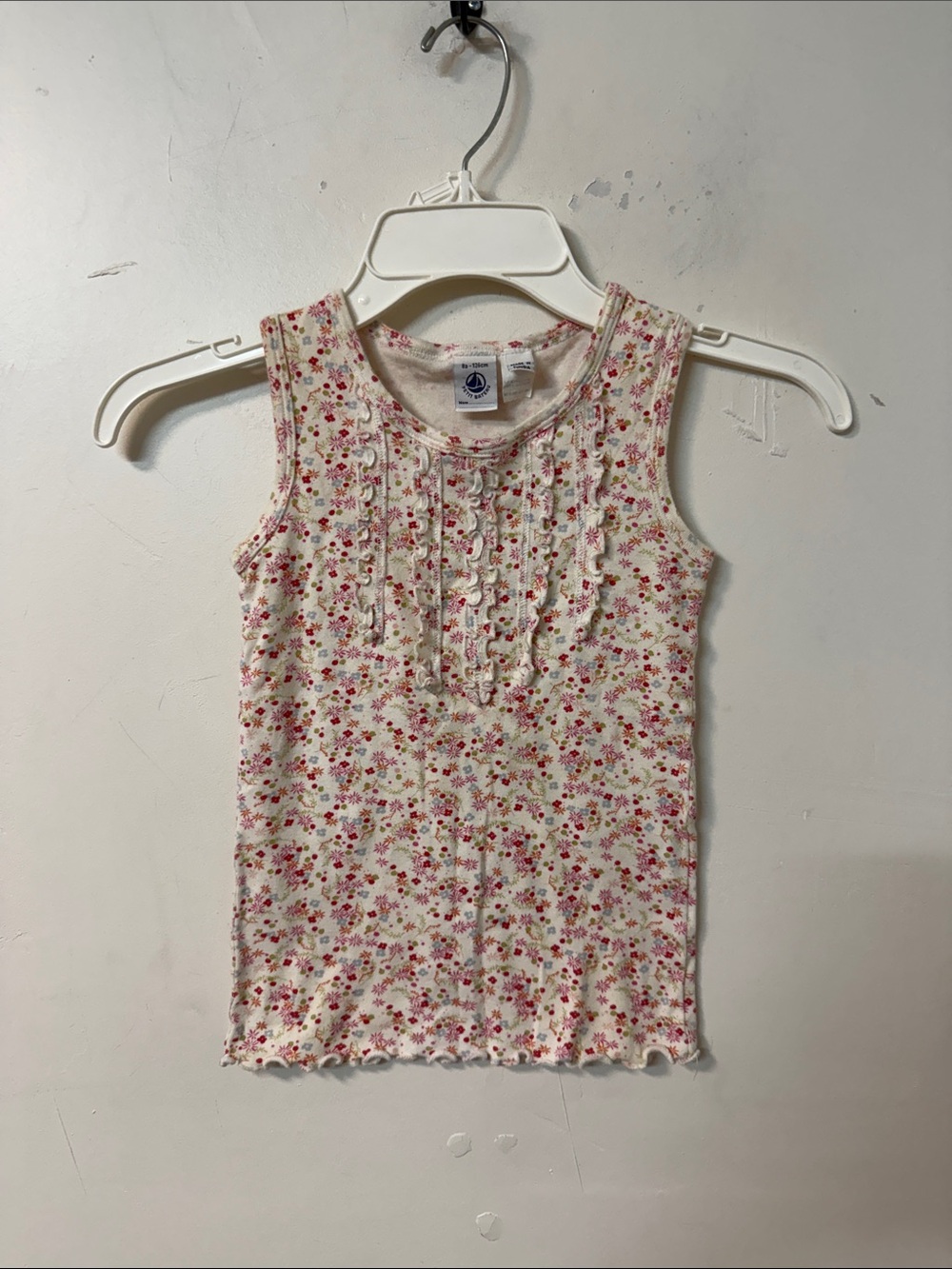 Petit Bateau Cream Tank Top with Pink Floral Print